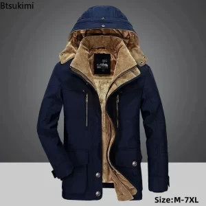 New Men's Winter Parkas Jackets Fleece Lined Thicken Multi Pocket Cargo Jackets Man Windproof Warm Cotton-padded Coats Plus Size