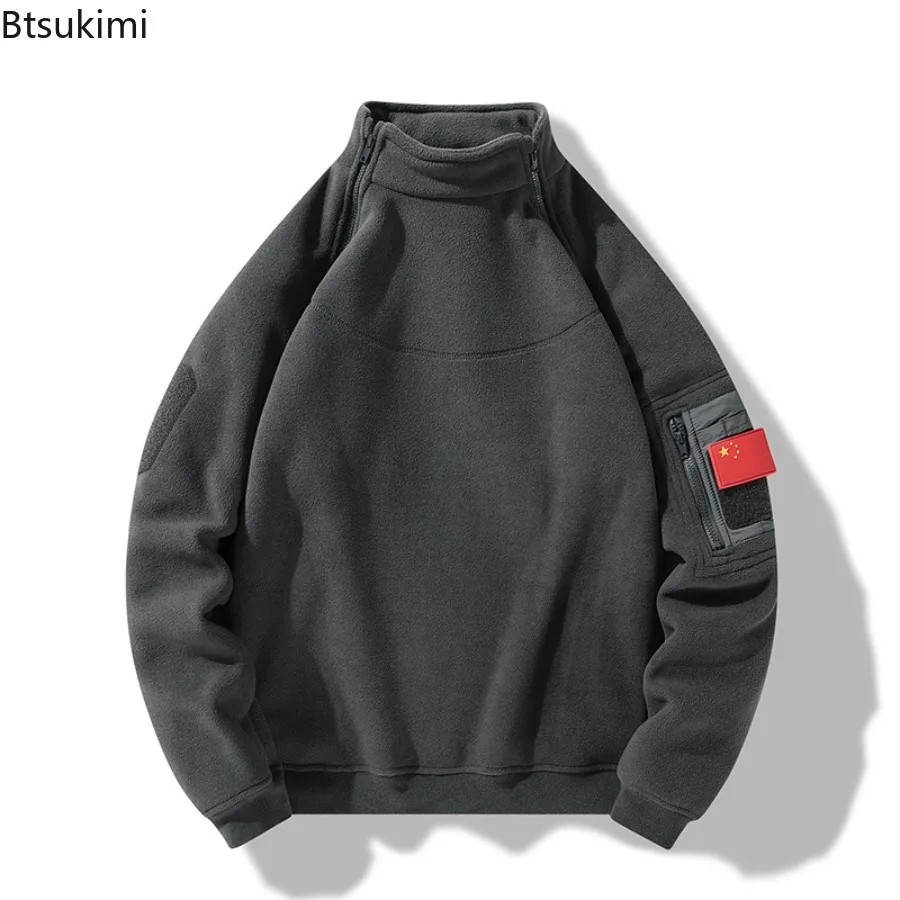 Autumn Winter Men's Polar Fleece Jackets Outdoor Casual Warm Breathable Hoodie Coats Zipper Stand Collar Sweatshirts Men Jackets - Image 3