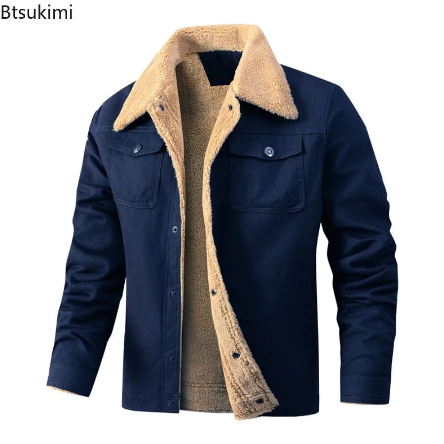 2025 Autumn Winter Fleeced Jackets for Men Fashion Solid Color Thickened Warm Casual Outwear High Quality Windbreaker Coats Male - Image 5