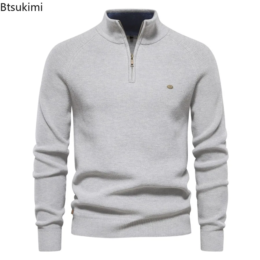 New Autumn Winter Men's Half Zipper Knitted Pullovers Solid Slim Casual Sweaters for Men Fashion Warm Stand Collar Sweater Coats
