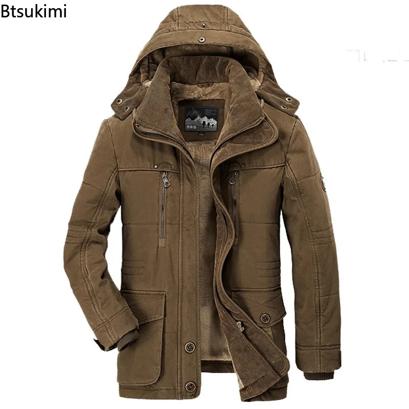 New Men's Winter Parkas Jackets Fleece Lined Thicken Multi Pocket Cargo Jackets Man Windproof Warm Cotton-padded Coats Plus Size - Image 5