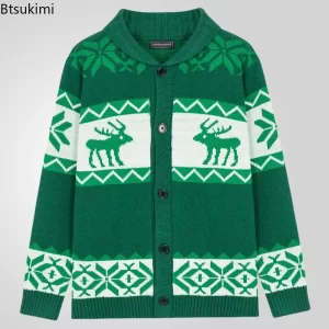 Christmas Sweaters New Men's Long Sleeve Knitted Sweater Coats Single Breasted Casual Knit Cardigan High Grade Jacquard Sweaters