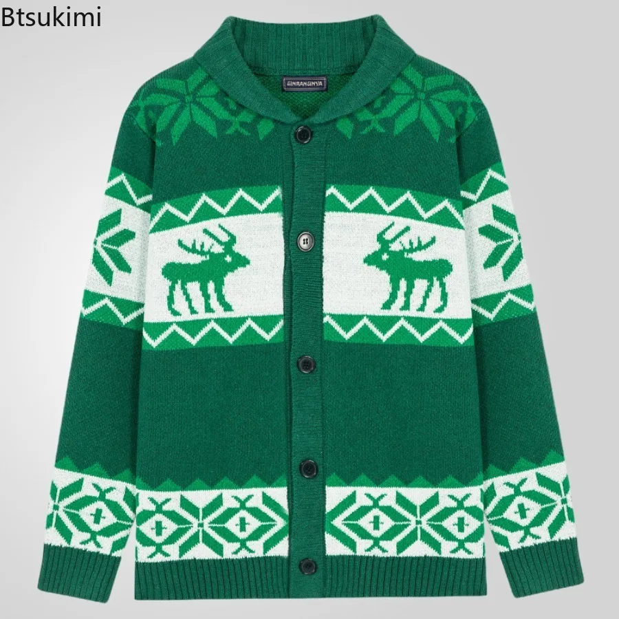 Christmas Sweaters New Men's Long Sleeve Knitted Sweater Coats Single Breasted Casual Knit Cardigan High Grade Jacquard Sweaters