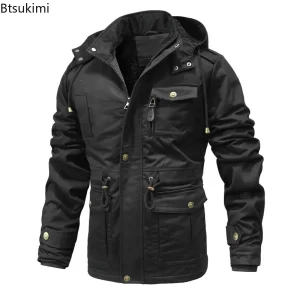 High Quality Warm Parkas Jackets Men's Cotton Casual Fleece Hooded Coats Autumn Winter Outdoor Casual Multi-pocket Cargo Jackets