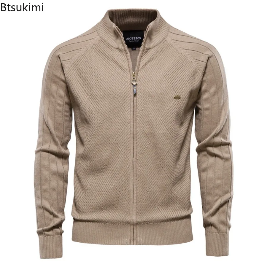 New 2025 Men's Solid Cardigans Casual Quality Zipper Stand Collar Sweater Coats Autumn Winter Fashion Basic Cotton Sweaters Male - Image 4