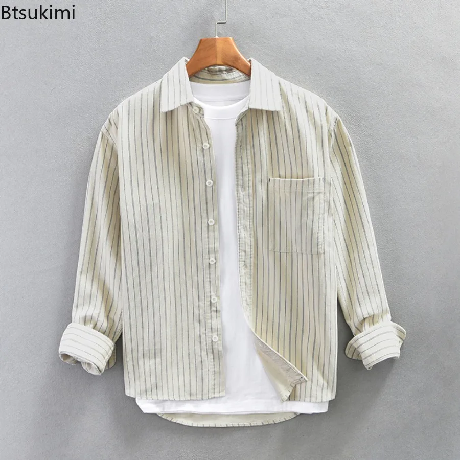 New Men's Corduroy Shirts Spring Autumn Long Sleeve Lapel Shirt Jacket Comfortable Cotton Casual Tops Men Vintage Striped Shirts - Image 3