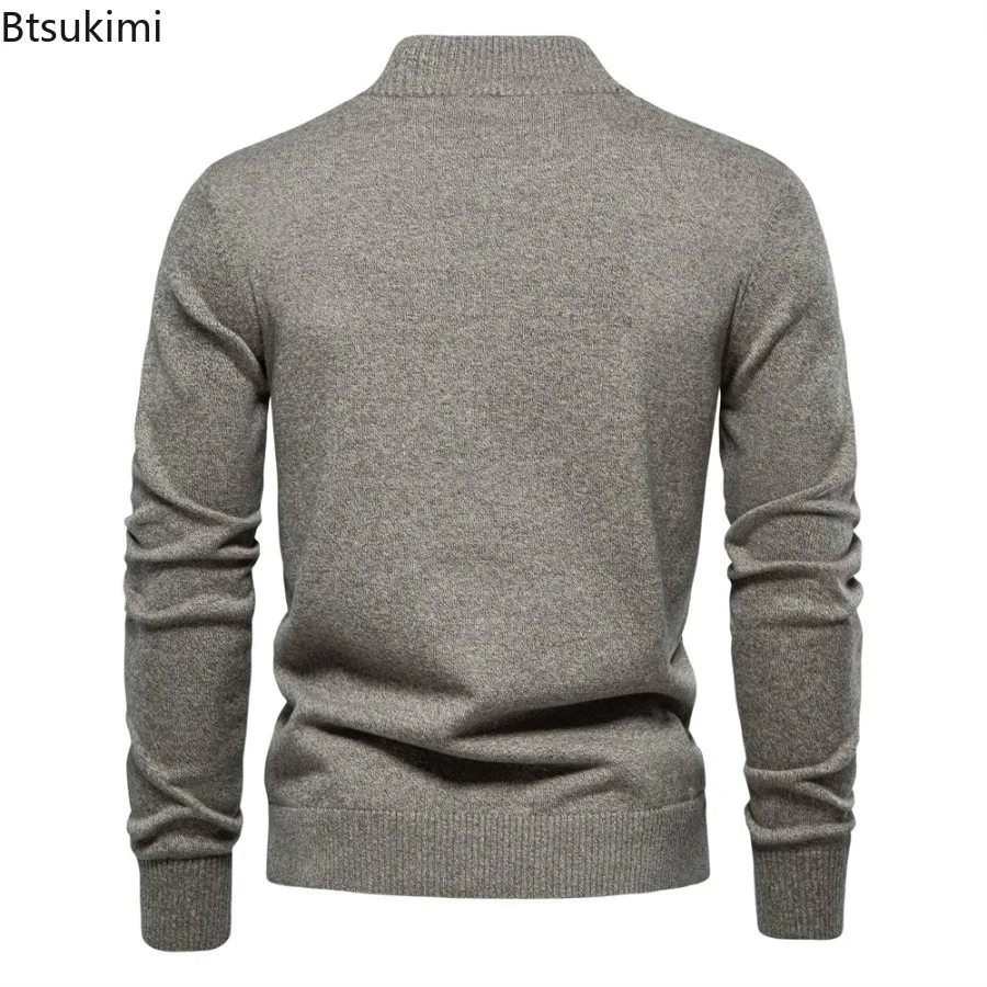 Knitted Cardigans Autumn Winter Men's Cotton Casual Sweaters High Quality Button Mock Neck Knitting Pockets Sweater Coats Male - Image 3