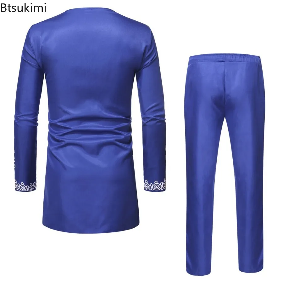 2025 Men's Long Sleeve Shirt Sets Fashion Printed Bronzing Robe T Shirt Trousers Two Piece Sets African Style Men Leisure Outfit - Image 4