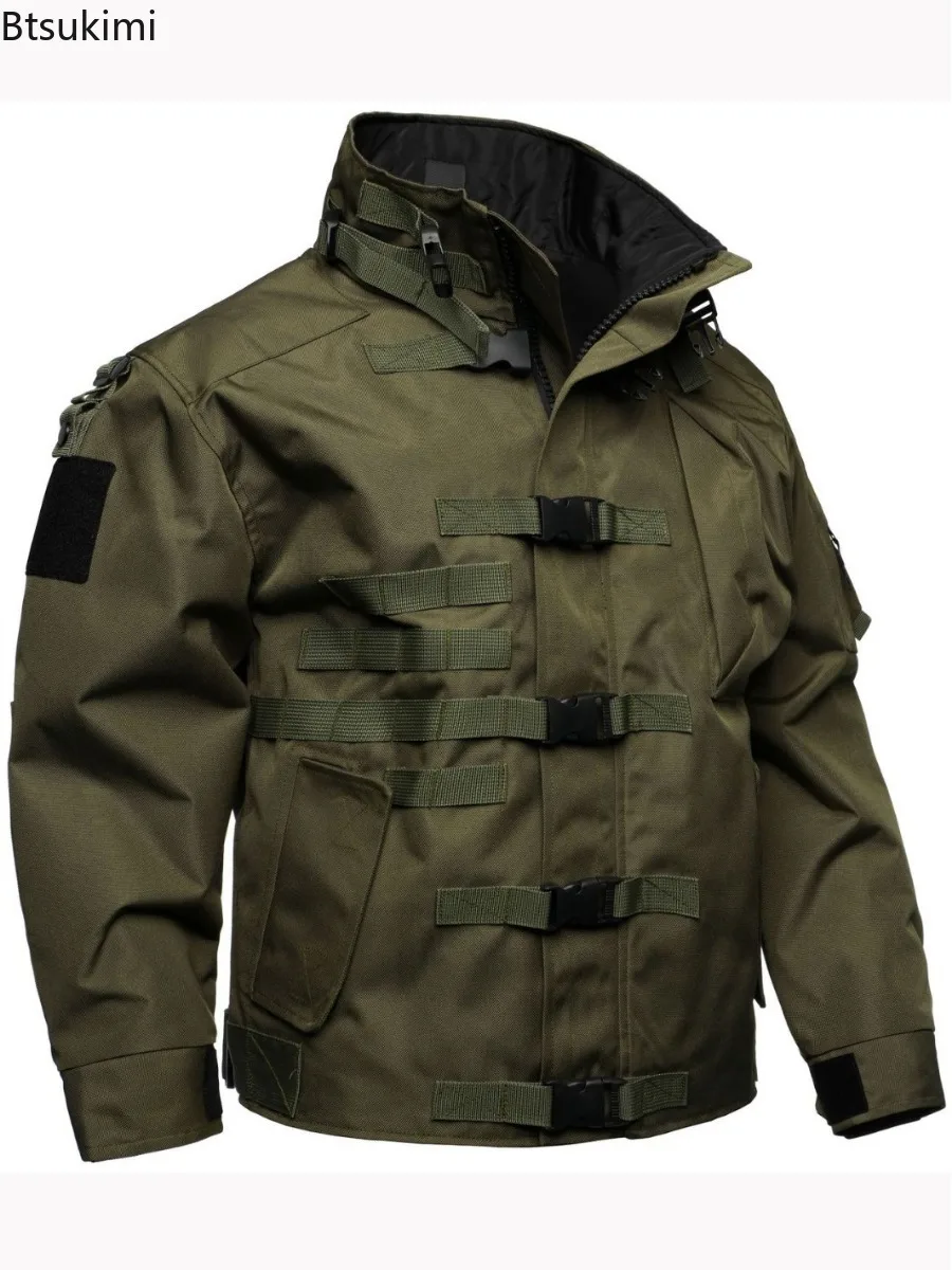 2025 Men's Tactical Cargo Jacket Casual Multi-pocket Wear-resistant Coat Outdoor Waterproof Windbreaker Man Combat Bomber Jacket - Image 3