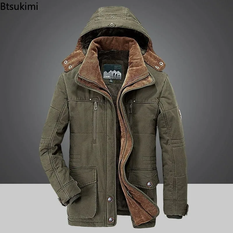 New Men's Winter Parkas Jackets Fleece Lined Thicken Multi Pocket Cargo Jackets Man Windproof Warm Cotton-padded Coats Plus Size - Image 4