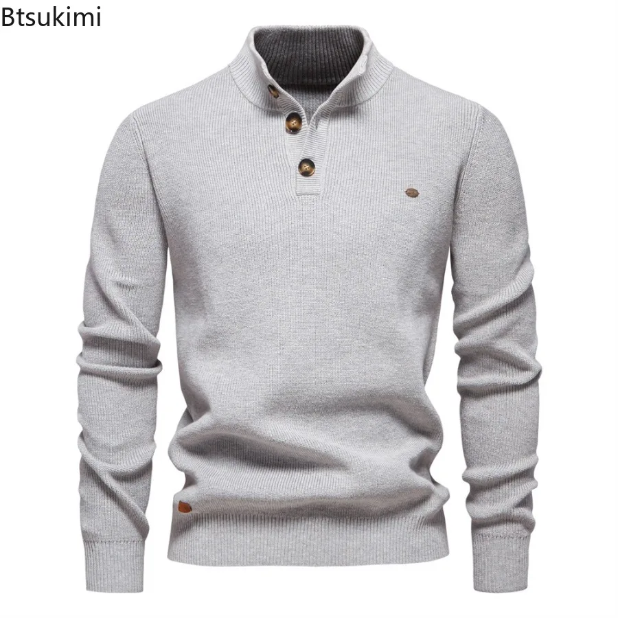 New Autumn Winter Men's Half Zipper Knitted Pullovers Solid Slim Casual Sweaters for Men Fashion Warm Stand Collar Sweater Coats - Image 5