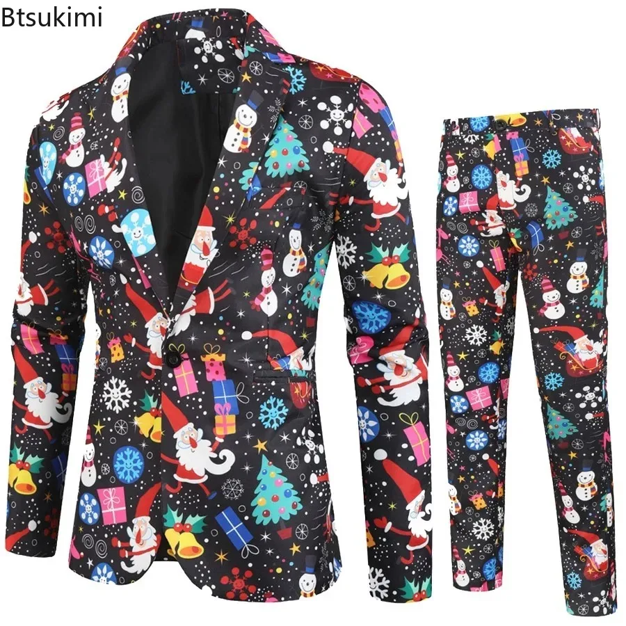 Fashion 3D Printed Men 2 Piece Sets Blazer and Pants Christmas Party Nightclub Hip Hop Singer Stage Costumes Valentine Day Sets - Image 5
