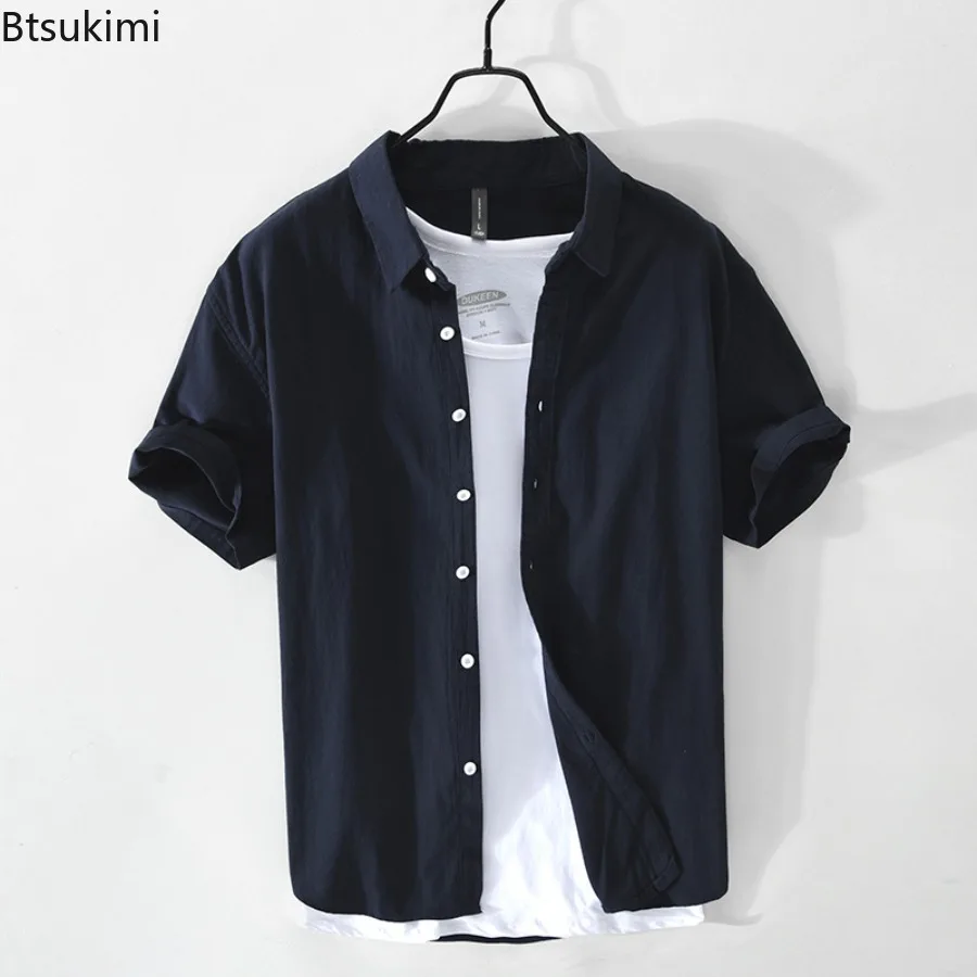 Summer Hot Sale Men's Short-sleeved Shirts Casual Streetwear Solid Color Button Up Cardigan Leisure Beach Style Blouses Men Tops - Image 4