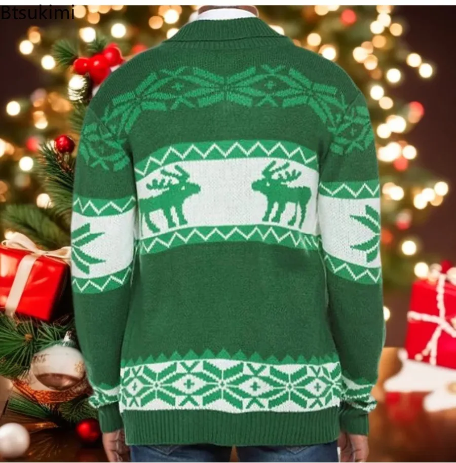 Christmas Sweaters New Men's Long Sleeve Knitted Sweater Coats Single Breasted Casual Knit Cardigan High Grade Jacquard Sweaters - Image 4