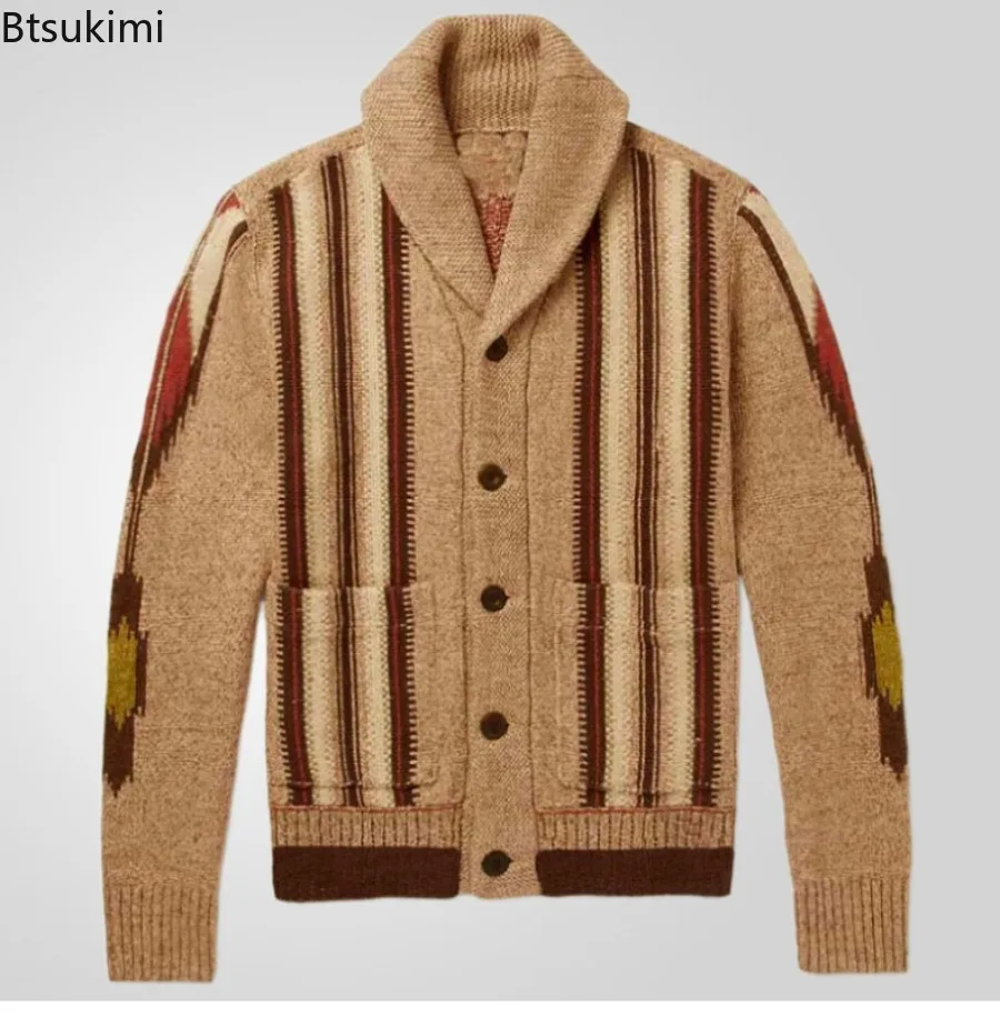 Autumn Winter Sweaters for Men 2025 New Long Sleeve Knitted Sweater Coats High-end Jacquard Vintage Casual Cardigan Jackets Male