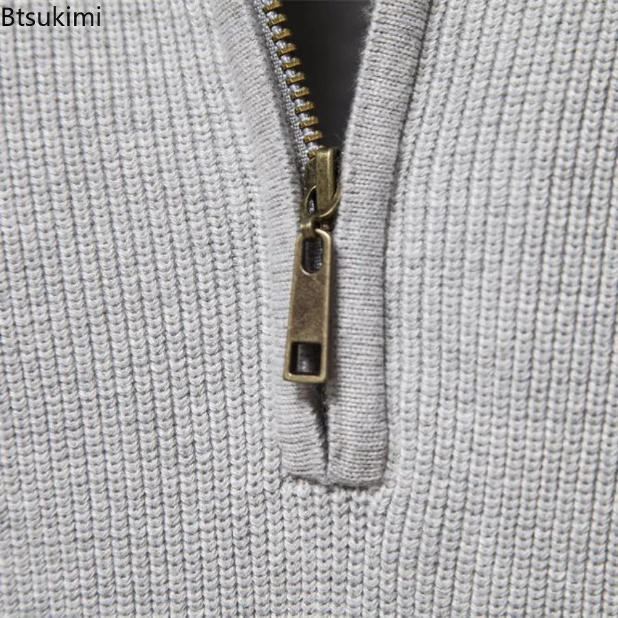 New Autumn Winter Men's Half Zipper Knitted Pullovers Solid Slim Casual Sweaters for Men Fashion Warm Stand Collar Sweater Coats - Image 6