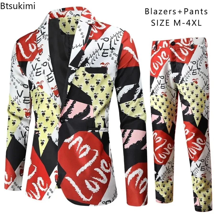 Fashion 3D Printed Men 2 Piece Sets Blazer and Pants Christmas Party Nightclub Hip Hop Singer Stage Costumes Valentine Day Sets - Image 2