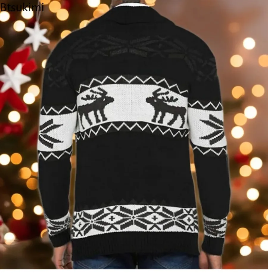 Christmas Sweaters New Men's Long Sleeve Knitted Sweater Coats Single Breasted Casual Knit Cardigan High Grade Jacquard Sweaters - Image 6