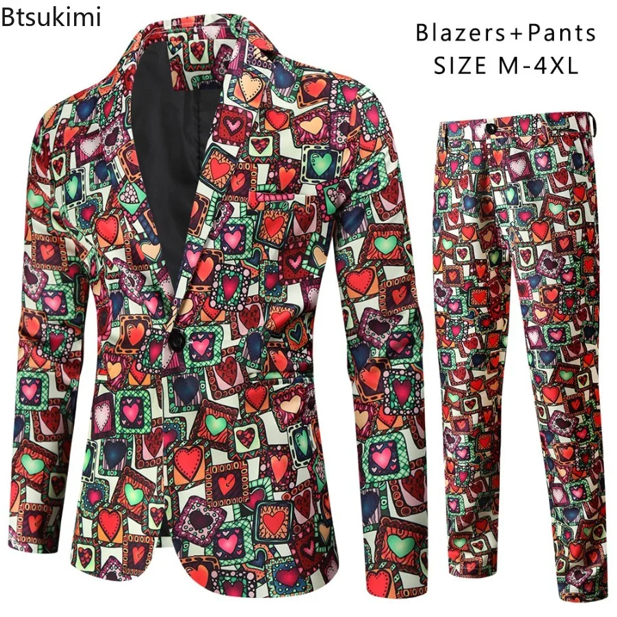 Fashion 3D Printed Men 2 Piece Sets Blazer and Pants Christmas Party Nightclub Hip Hop Singer Stage Costumes Valentine Day Sets - Image 6
