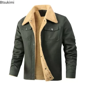 2025 Autumn Winter Fleeced Jackets for Men Fashion Solid Color Thickened Warm Casual Outwear High Quality Windbreaker Coats Male