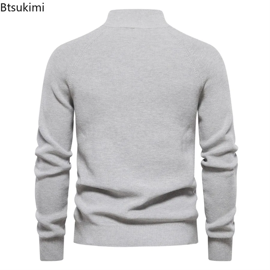 New Autumn Winter Men's Half Zipper Knitted Pullovers Solid Slim Casual Sweaters for Men Fashion Warm Stand Collar Sweater Coats - Image 2