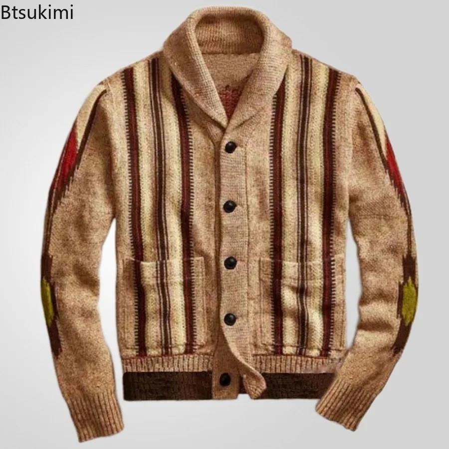 Autumn Winter Sweaters for Men 2025 New Long Sleeve Knitted Sweater Coats High-end Jacquard Vintage Casual Cardigan Jackets Male - Image 2