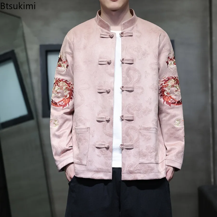 Chinese Style Men Jackets Traditional Dragon Embroidery Kung Fu Coats Spring Autumn Stand Collar Tang Suit Vintage Men Clothing - Image 6