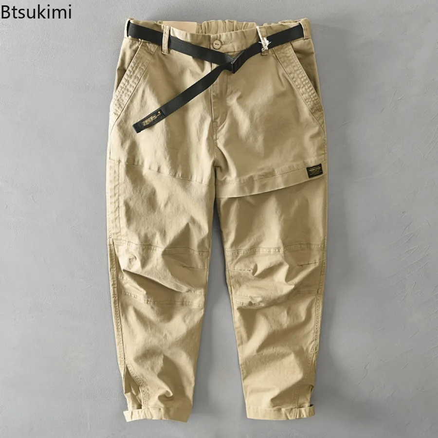 2025 Men's Solid Color Cotton Cargo Pants Japanese Style Casual Baggy Trouser Fashion Streetwear Autumn Winter Men Clothes Pants - Image 3