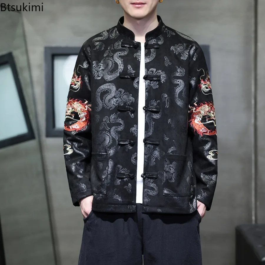 Chinese Style Men Jackets Traditional Dragon Embroidery Kung Fu Coats Spring Autumn Stand Collar Tang Suit Vintage Men Clothing - Image 5
