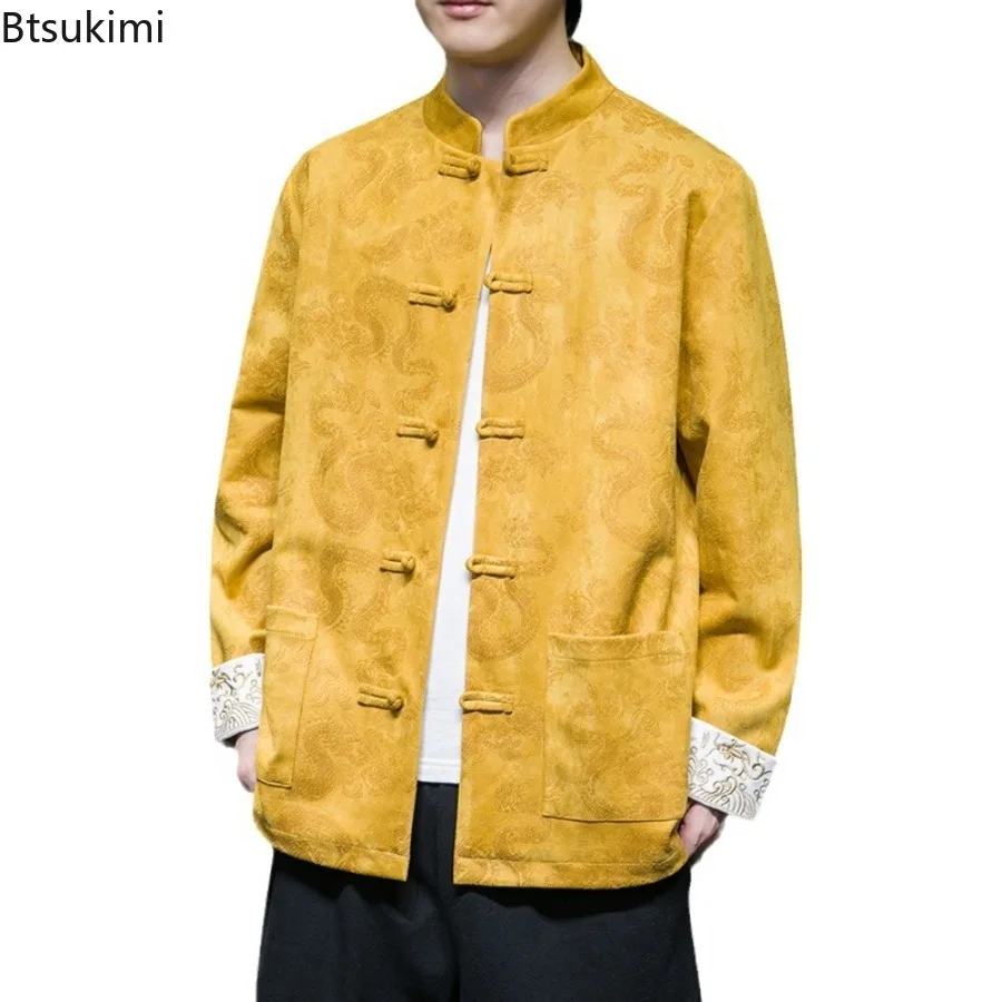 Autumn Winter New Men's Tang Dress Jacket Chinese Style Vintage Disc Buckle Jacquard Cardigan Hanfu Coat Traditional Men Clothes - Image 5