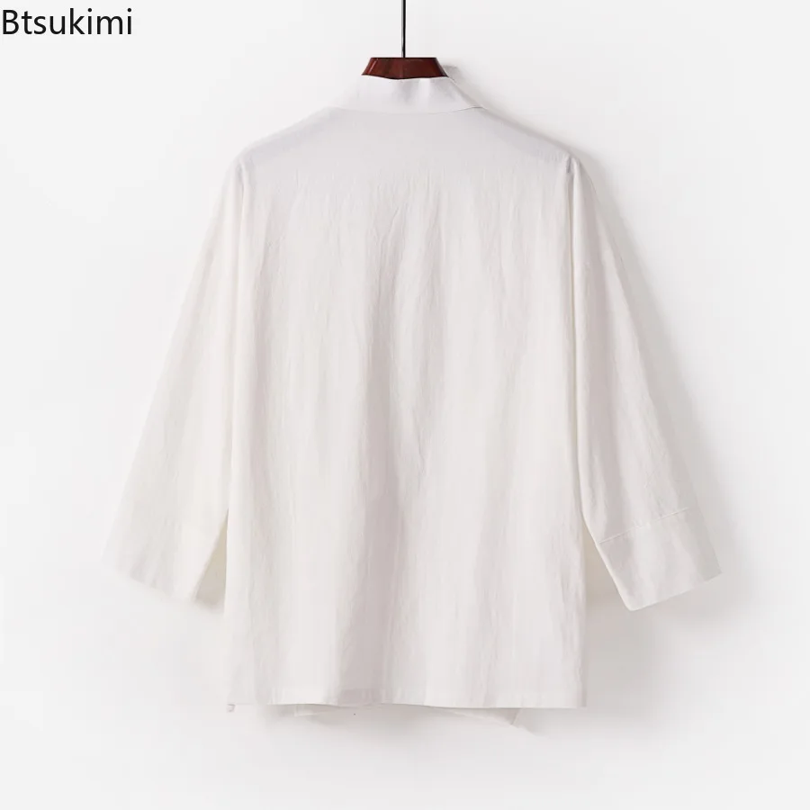 Oversized 9XL Tang Suit Men's Summer Cotton Linen Two Piece Sets Traditional Chinese Style Lace-up Kimono Tops+Pants Hanfu Male - Image 6