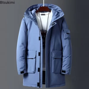 2025 New Men's Winter Clothes Thickened Warm Mid-length Hooded Parkas Korean Style Fashion Casual Coats Down Cotton Jackets Male