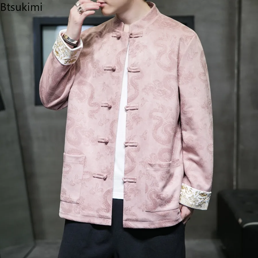 Autumn Winter New Men's Tang Dress Jacket Chinese Style Vintage Disc Buckle Jacquard Cardigan Hanfu Coat Traditional Men Clothes - Image 3