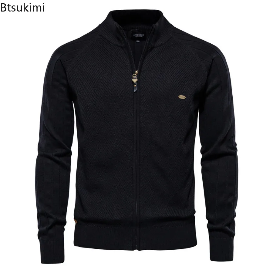 New 2025 Men's Solid Cardigans Casual Quality Zipper Stand Collar Sweater Coats Autumn Winter Fashion Basic Cotton Sweaters Male - Image 6