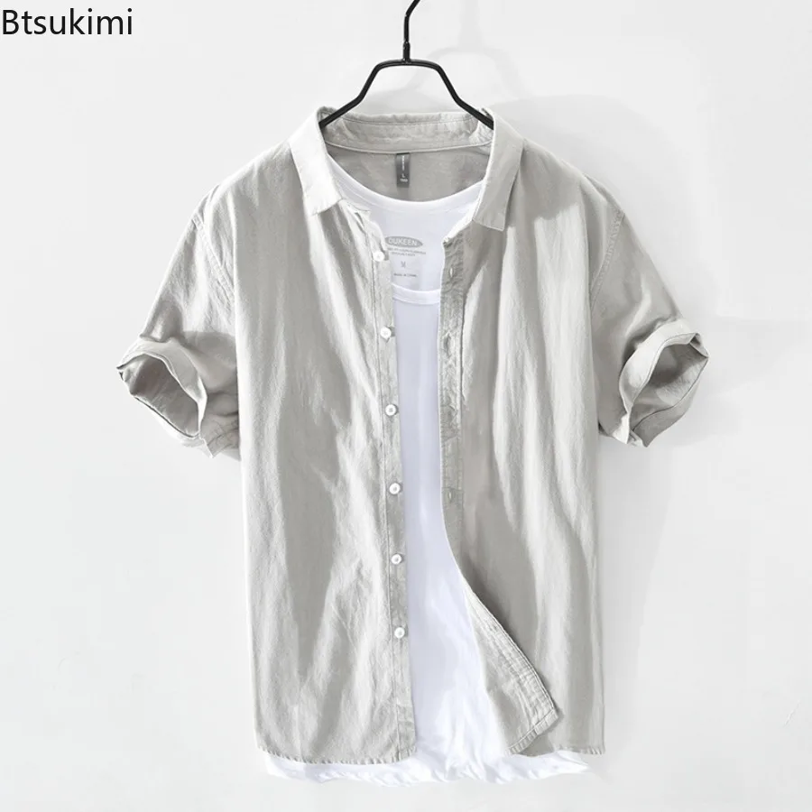 Summer Hot Sale Men's Short-sleeved Shirts Casual Streetwear Solid Color Button Up Cardigan Leisure Beach Style Blouses Men Tops - Image 2