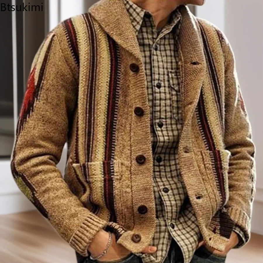 Autumn Winter Sweaters for Men 2025 New Long Sleeve Knitted Sweater Coats High-end Jacquard Vintage Casual Cardigan Jackets Male - Image 3