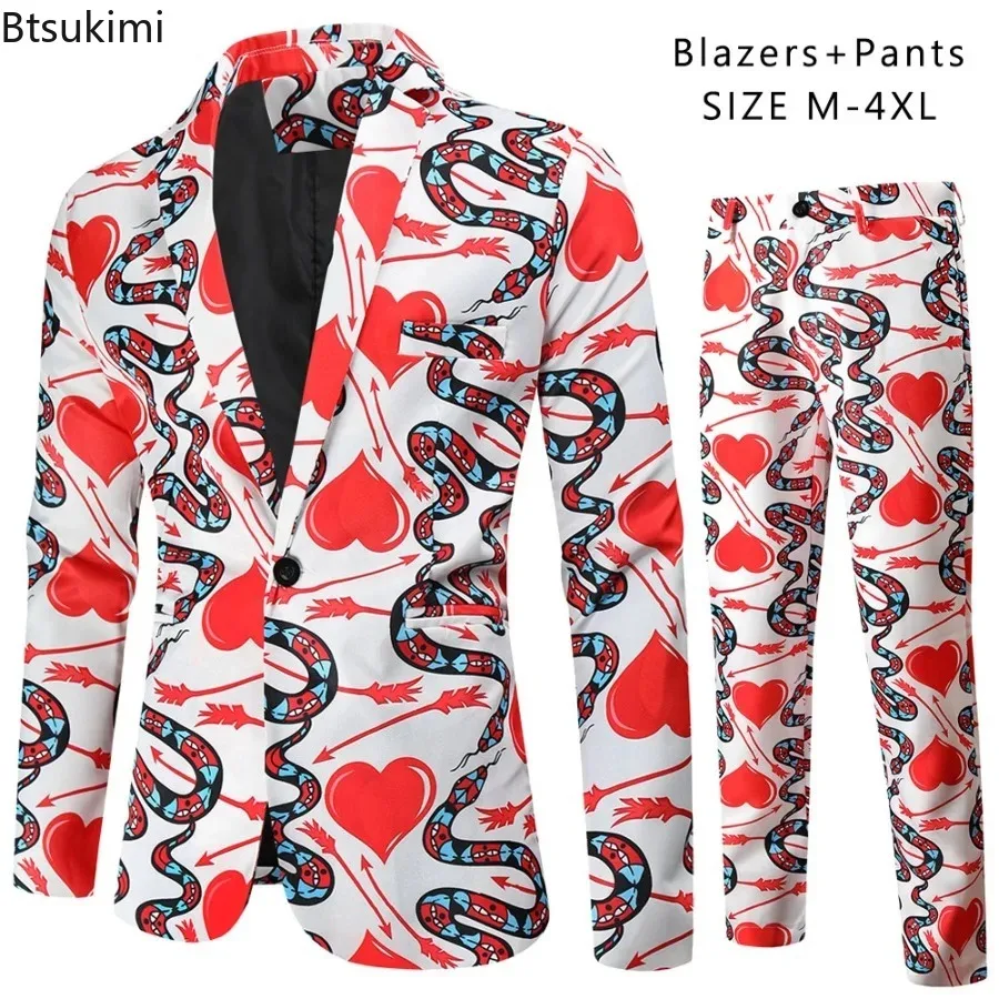 Fashion 3D Printed Men 2 Piece Sets Blazer and Pants Christmas Party Nightclub Hip Hop Singer Stage Costumes Valentine Day Sets - Image 3