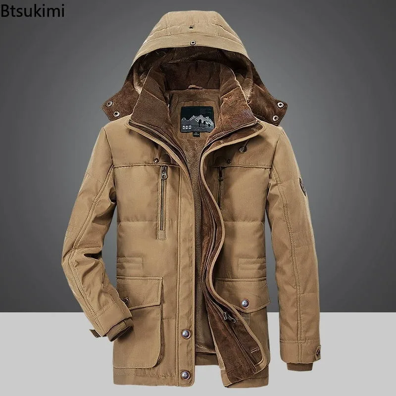 New Men's Winter Parkas Jackets Fleece Lined Thicken Multi Pocket Cargo Jackets Man Windproof Warm Cotton-padded Coats Plus Size - Image 2