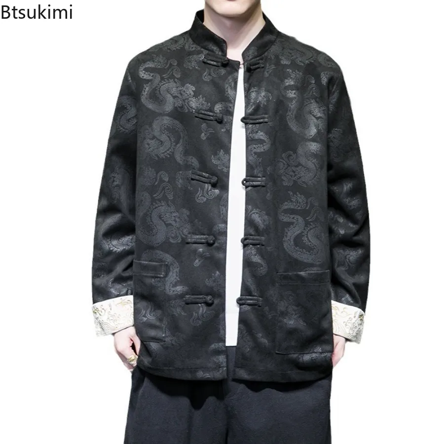 Autumn Winter New Men's Tang Dress Jacket Chinese Style Vintage Disc Buckle Jacquard Cardigan Hanfu Coat Traditional Men Clothes - Image 6