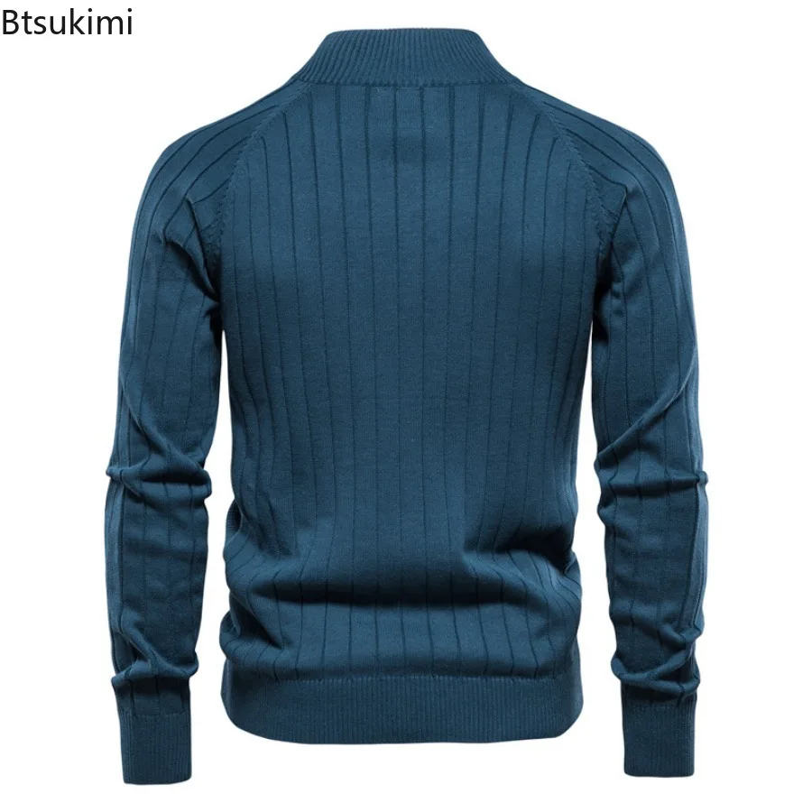 New 2025 Men's Solid Cardigans Casual Quality Zipper Stand Collar Sweater Coats Autumn Winter Fashion Basic Cotton Sweaters Male - Image 2