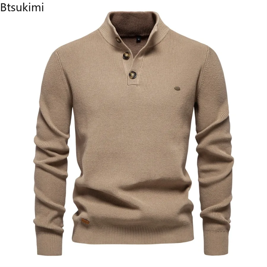 New Autumn Winter Men's Half Zipper Knitted Pullovers Solid Slim Casual Sweaters for Men Fashion Warm Stand Collar Sweater Coats - Image 4