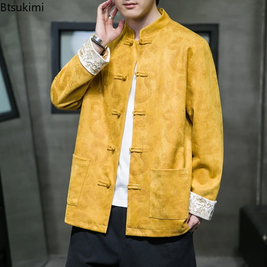 Autumn Winter New Men's Tang Dress Jacket Chinese Style Vintage Disc Buckle Jacquard Cardigan Hanfu Coat Traditional Men Clothes - Image 4